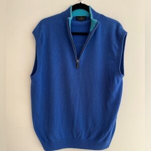 ALASHAN Quarter Zip 100% Cashmere Vest Blue Ribbed Hem Mock Neck Unisex Casual